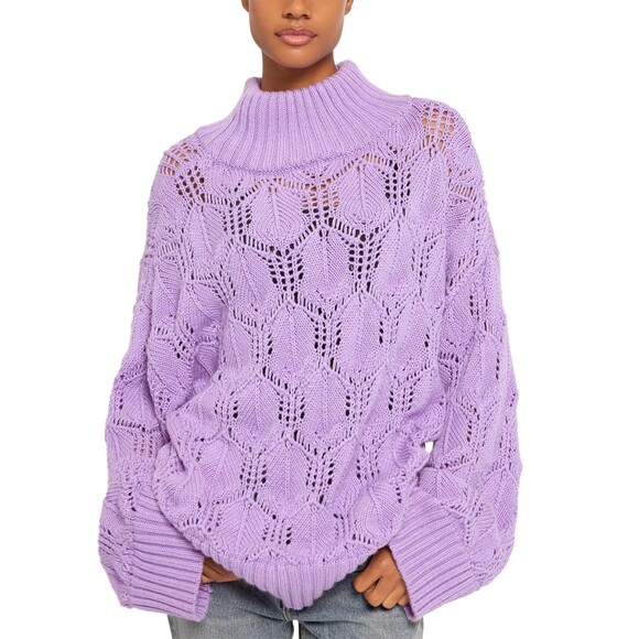 New Joie Imaan 100% Wool Open Knit Sweater Deep Lavender Chunky Knit Large - Picture 1 of 6